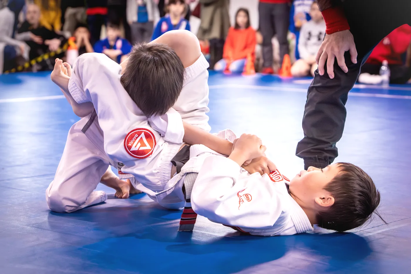 Two children practising Jiu-Jitsu together at Gracie Barra Holbrooks